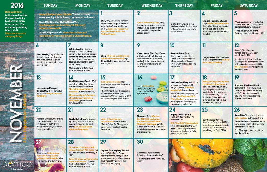 Adult Library Programs: November/December 2016