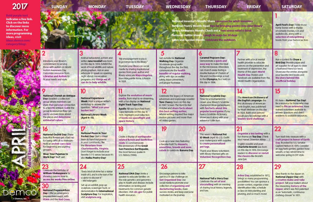 Adult Library Programs: April 2017