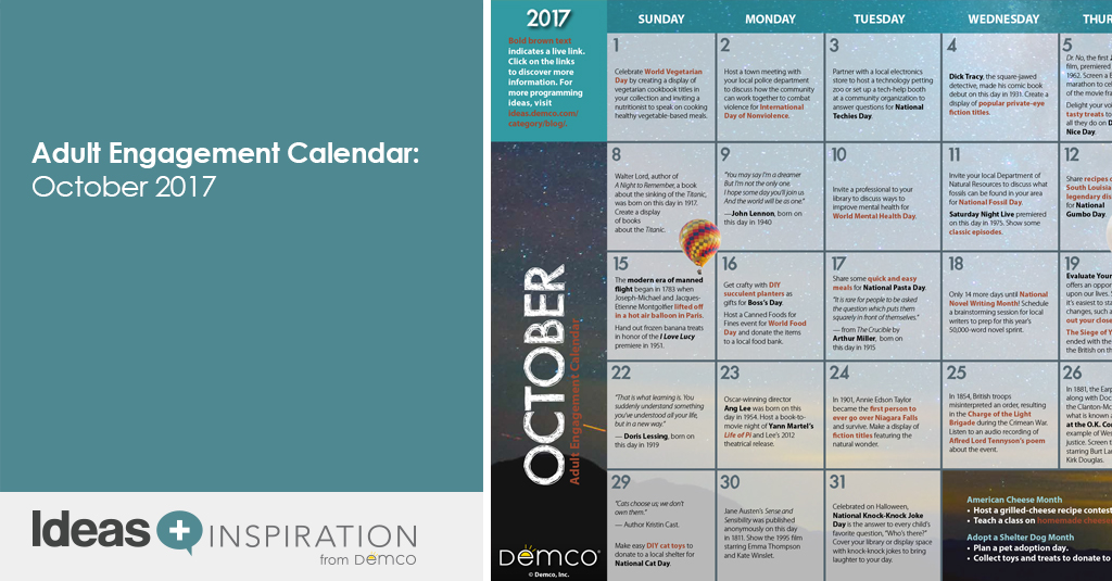 Adult Engagement Calendar: October 2017