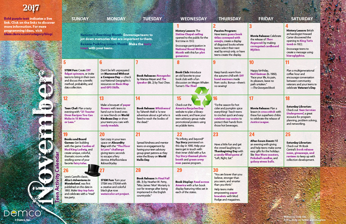 Teen Activity Calendar: November 2017