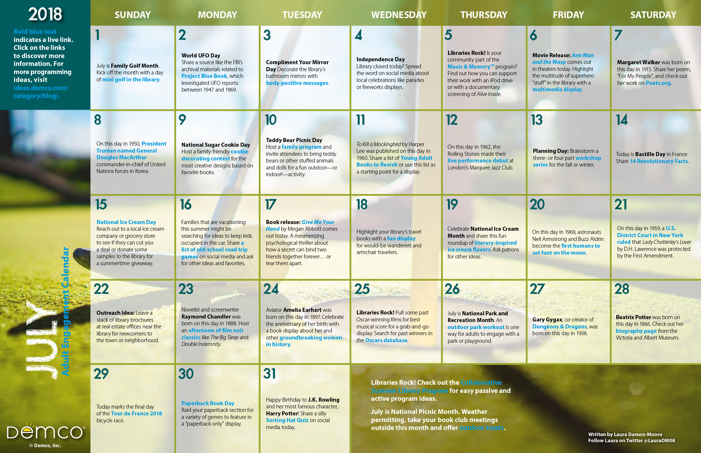 Library Activities Calendar for Adults: July 2018