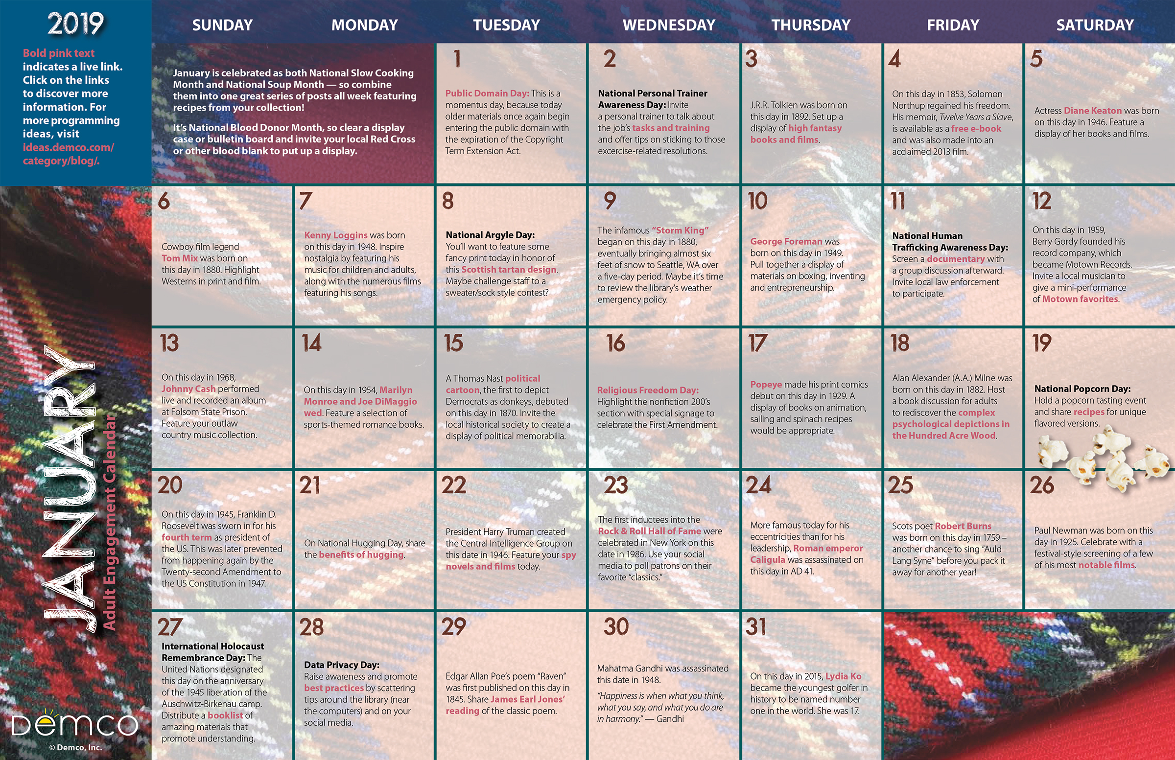 Adult Programming Activity Calendar: January 2019