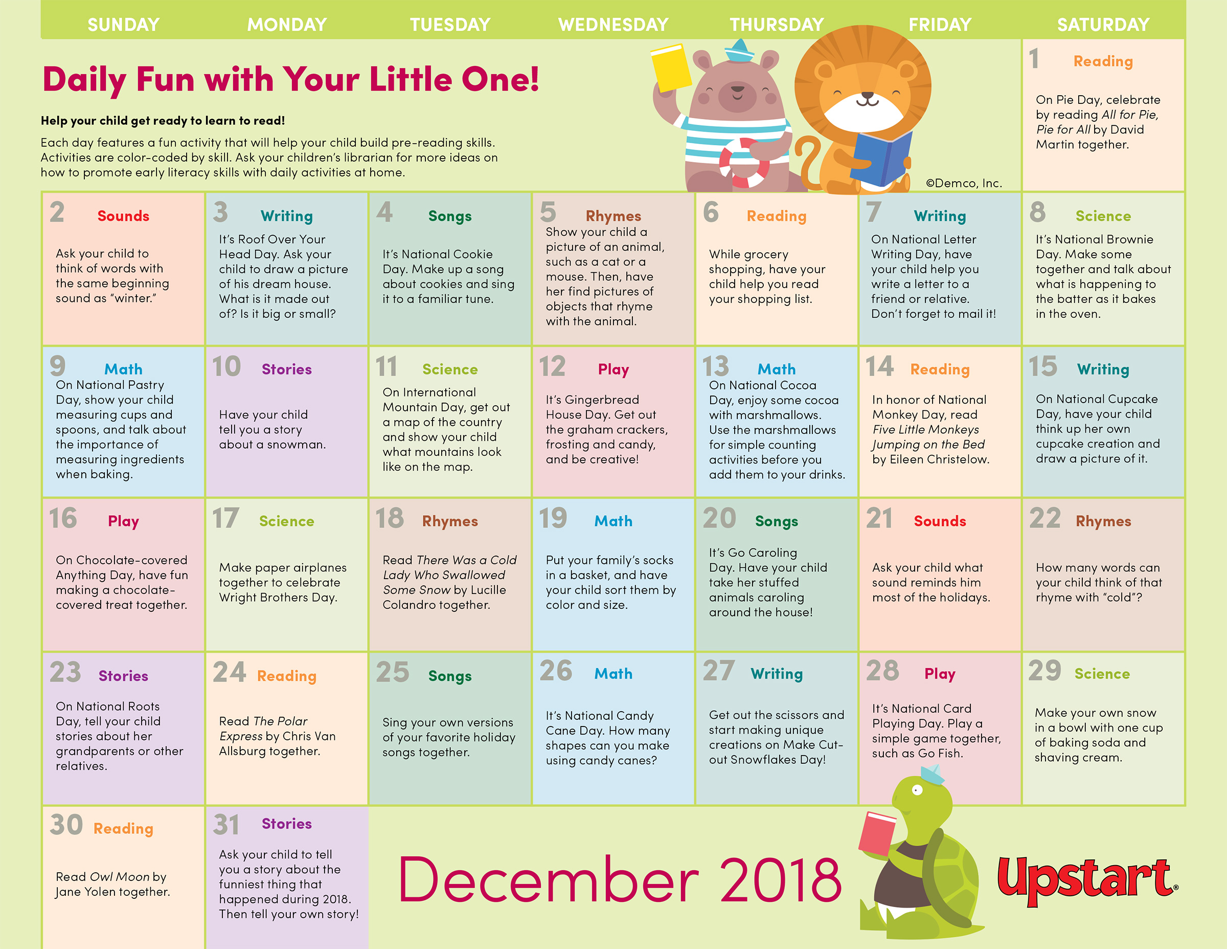 Early Literacy Activities Calendar: December 2018
