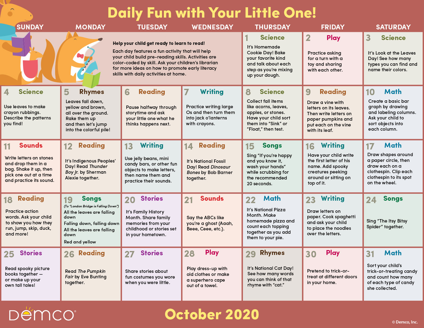 Early Literacy Activities — October 2020: Activities, Books, and More!