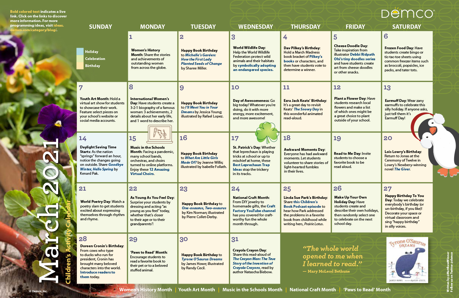 Children's Programming Activity Calendar: March 2021