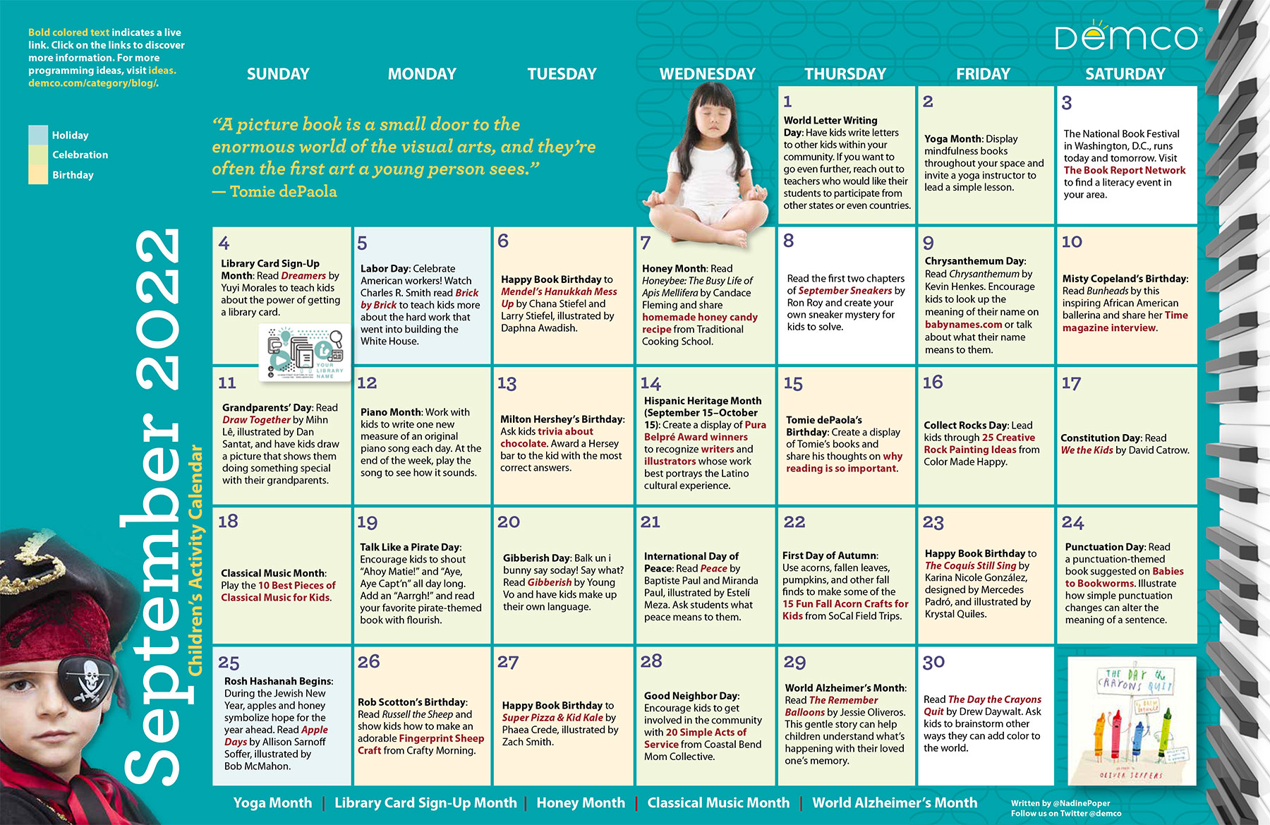 Children's Activity Calendar: September 2022 - Demco's Ideas and Inspiration Children's Activity Calendar: September 2022 - Demco's Ideas and Inspiration