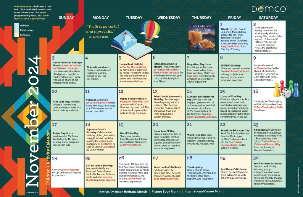 Children’s Activity Calendar: November 2024